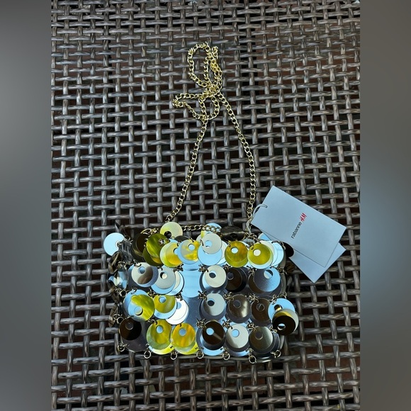 PACO RABANNE X H&M SILVER GOLD SEQUIN DISC EMBELLISHED CHAIN SHOULDER BAG NWT! - Picture 14 of 14